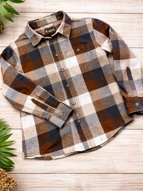 Kids Brown Plaid Button-Front Shirt - Classic Flannel Look Size 10
